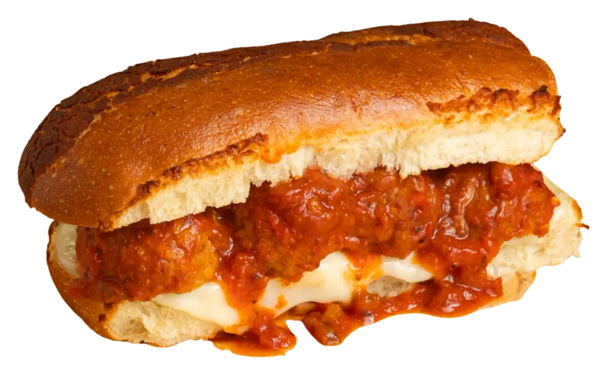 Meatball Madness sandwich with meatballs in marinara and melted provolone