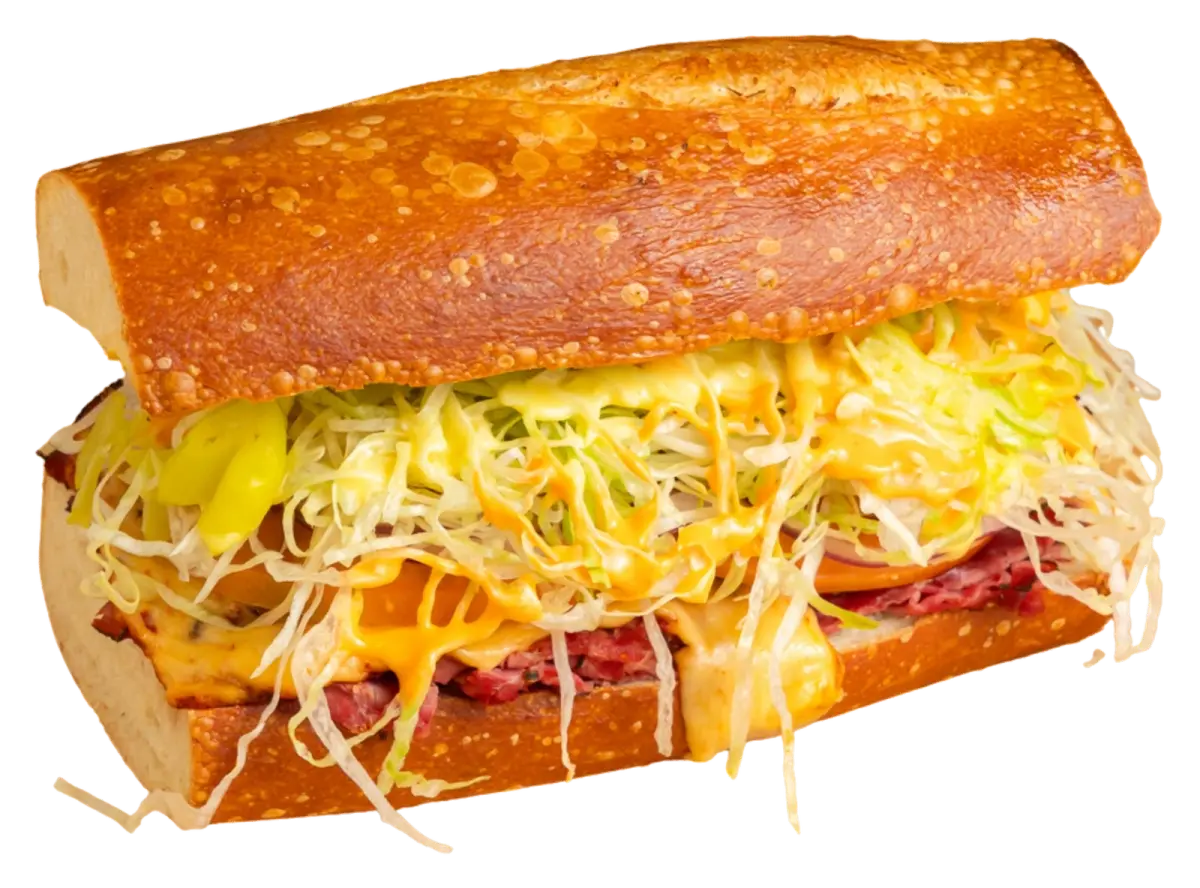 Triple X pastrami sandwich with chipotle gouda and jalapeños